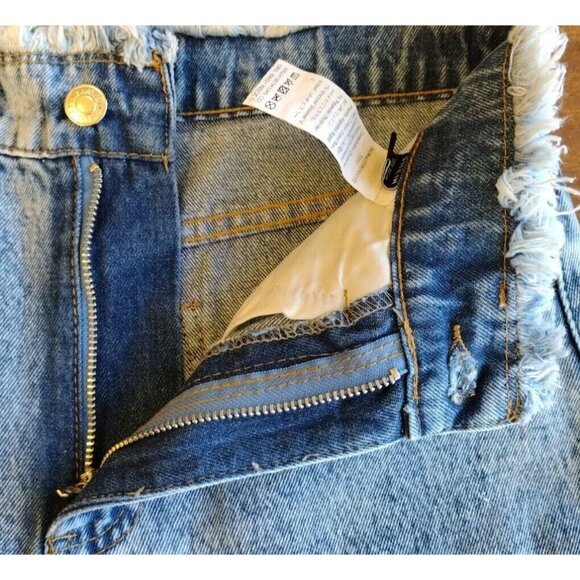 Shein Jeans 2 Raw Waist High Rise Split Cuff Stonewash Straight - Picture 6 of 15